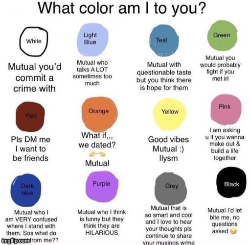 pls comment im lonely | image tagged in what color am i | made w/ Imgflip meme maker