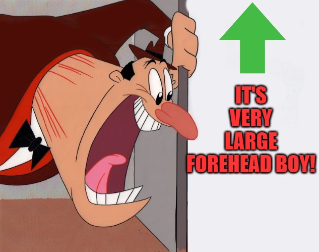 yelling guy | IT'S VERY LARGE FOREHEAD BOY! | image tagged in yelling guy | made w/ Imgflip meme maker