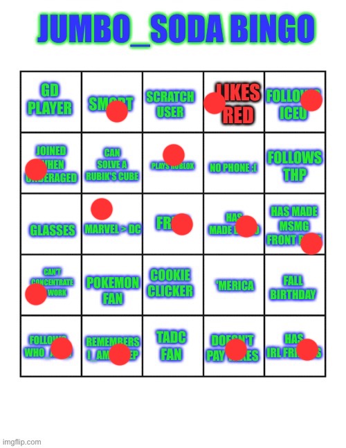 jumbo_soda bingo | image tagged in jumbo_soda bingo | made w/ Imgflip meme maker