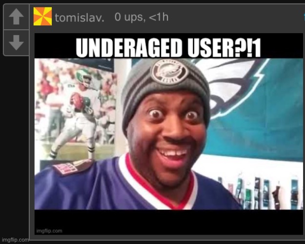 Underaged user?!1 | image tagged in underaged user 1 | made w/ Imgflip meme maker