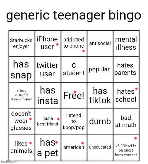 not that bad | image tagged in generic teenager bingo | made w/ Imgflip meme maker