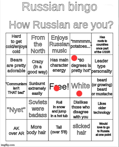 russian bingo | image tagged in russian bingo | made w/ Imgflip meme maker