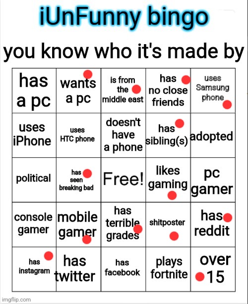 couldn't even win my own bingo (dont insult me for playing on mobile please) | image tagged in iunfunny bingo | made w/ Imgflip meme maker