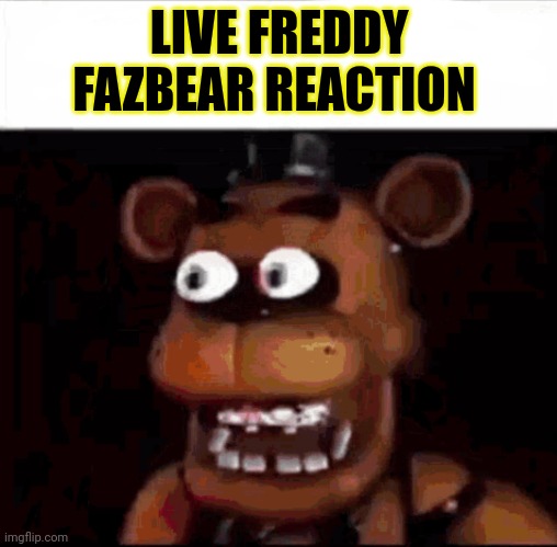 Shocked Freddy Fazbear | LIVE FREDDY FAZBEAR REACTION | image tagged in shocked freddy fazbear | made w/ Imgflip meme maker