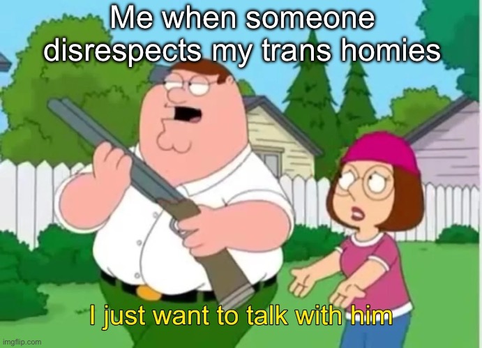 Idk some title | Me when someone disrespects my trans homies | image tagged in i just want to talk with him | made w/ Imgflip meme maker