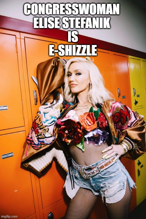 Gwen Stefani | CONGRESSWOMAN 
ELISE STEFANIK 
IS
E-SHIZZLE | image tagged in gwen stefani | made w/ Imgflip meme maker