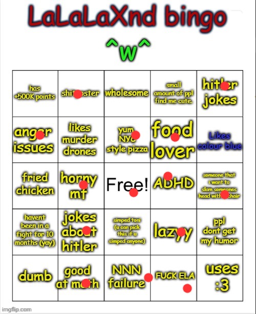 LaLaLaXnd bingo (updated) | image tagged in lalalaxnd bingo updated | made w/ Imgflip meme maker