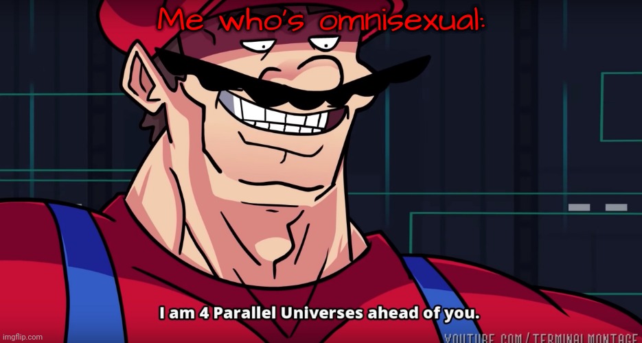 Mario I am four parallel universes ahead of you | Me who's omnisexual: | image tagged in mario i am four parallel universes ahead of you | made w/ Imgflip meme maker