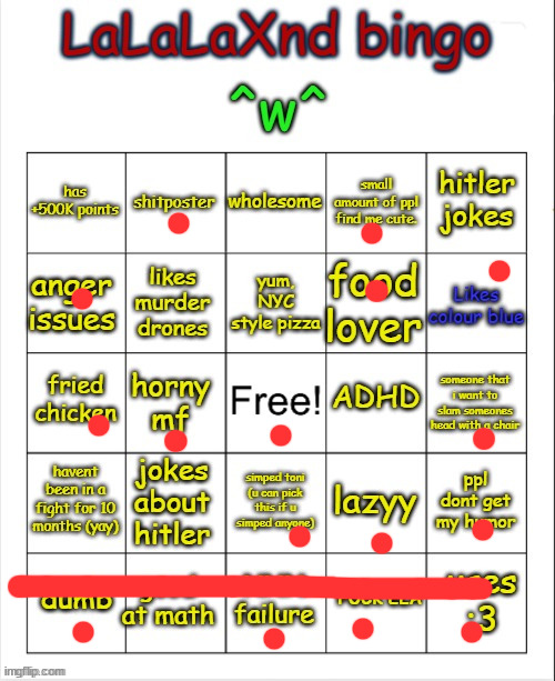 LaLaLaXnd bingo (updated) | image tagged in lalalaxnd bingo updated | made w/ Imgflip meme maker