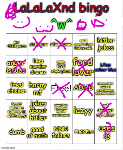 LaLaLaXnd bingo (updated) | image tagged in lalalaxnd bingo updated | made w/ Imgflip meme maker