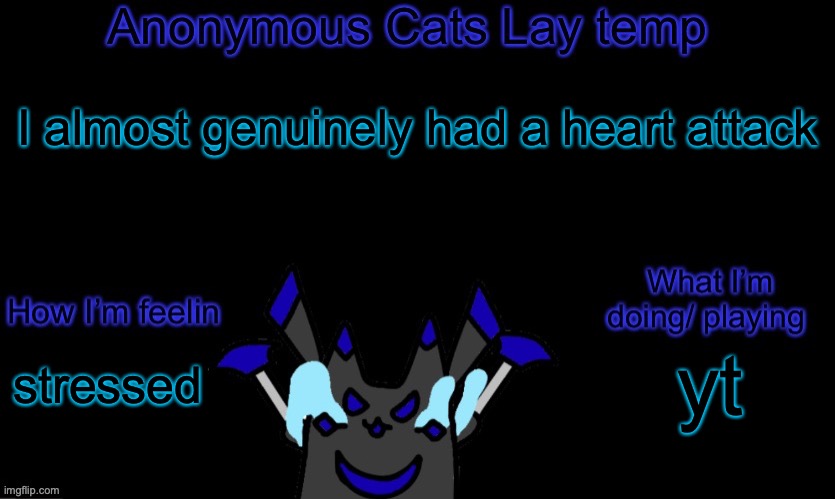 I thought 5 hours of story writing was gone | I almost genuinely had a heart attack; yt; stressed | image tagged in anonymous cats temp template | made w/ Imgflip meme maker