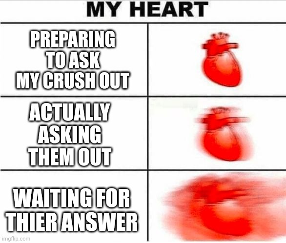 Heartbeat | PREPARING TO ASK MY CRUSH OUT; ACTUALLY ASKING THEM OUT; WAITING FOR THIER ANSWER | image tagged in heartbeat | made w/ Imgflip meme maker