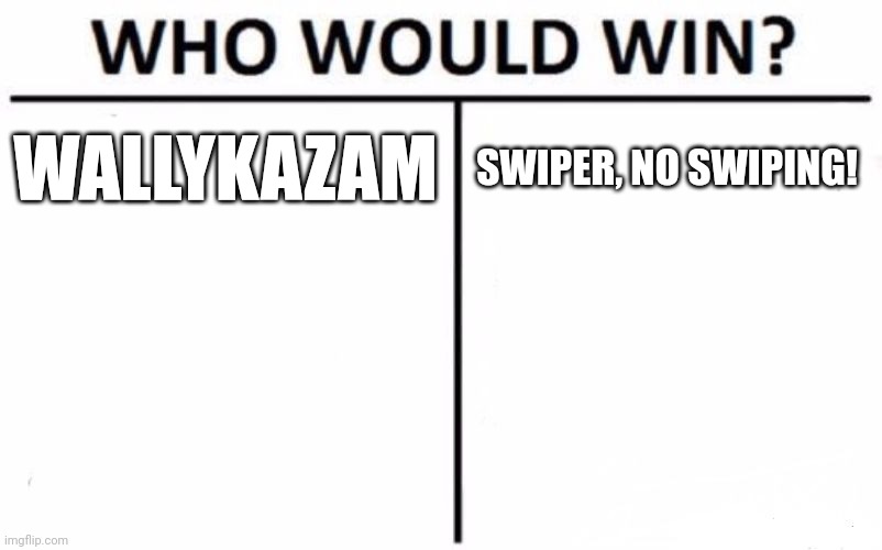 Who Would Win? Meme | WALLYKAZAM; SWIPER, NO SWIPING! | image tagged in memes,who would win,wallykazam | made w/ Imgflip meme maker