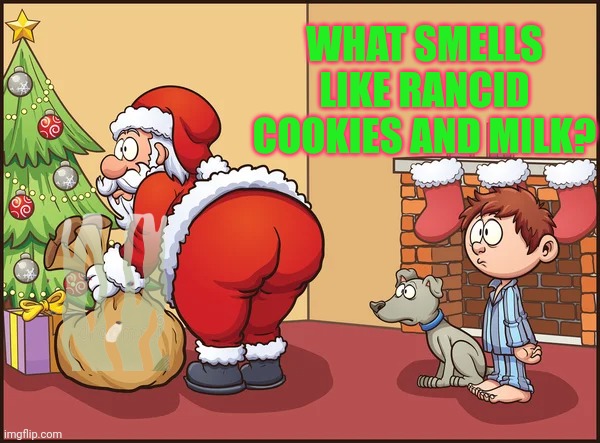 S&$% for xmas | WHAT SMELLS LIKE RANCID COOKIES AND MILK? | image tagged in shit,for,xmas,stop it get some help | made w/ Imgflip meme maker
