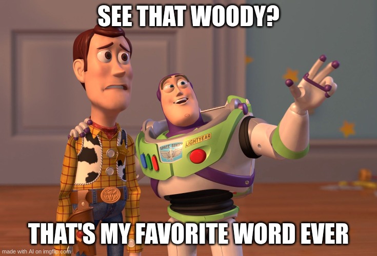 forking shirt | SEE THAT WOODY? THAT'S MY FAVORITE WORD EVER | image tagged in memes,x x everywhere | made w/ Imgflip meme maker