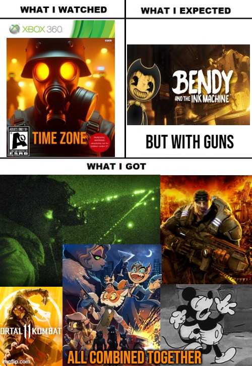TimeZone Memes Out of Context | But with guns; all combined together | image tagged in timezone,funny,memes,cartoon,movie,bendy and the ink machine | made w/ Imgflip meme maker