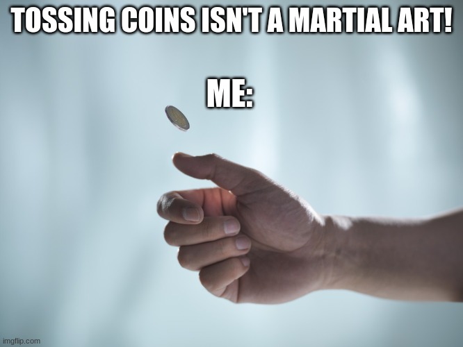 Coin toss | TOSSING COINS ISN'T A MARTIAL ART! ME: | image tagged in coin toss | made w/ Imgflip meme maker
