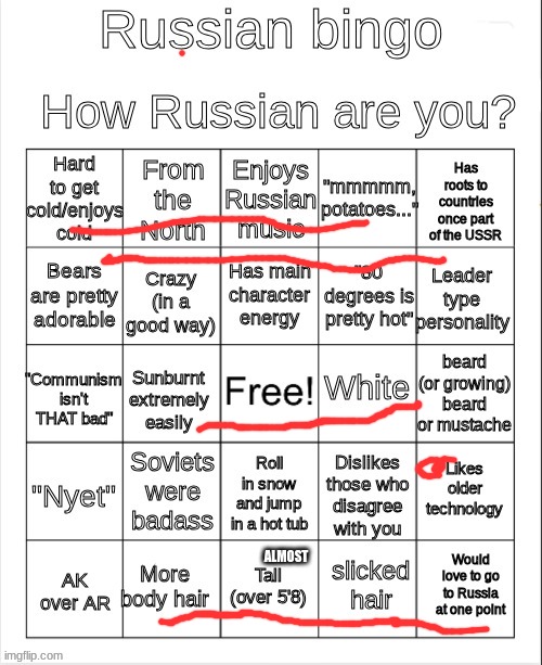 russian bingo | ALMOST | image tagged in russian bingo | made w/ Imgflip meme maker