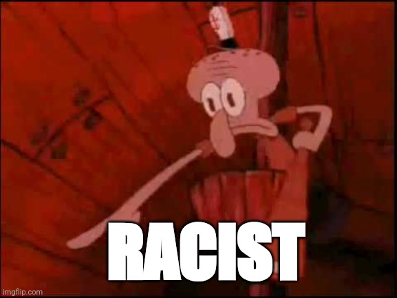 Racist | RACIST | image tagged in squidward pointing | made w/ Imgflip meme maker