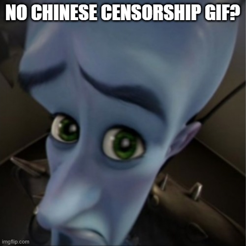 Megamind peeking | NO CHINESE CENSORSHIP GIF? | image tagged in megamind peeking | made w/ Imgflip meme maker