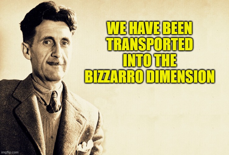 George Orwell | WE HAVE BEEN TRANSPORTED INTO THE BIZZARRO DIMENSION | image tagged in george orwell | made w/ Imgflip meme maker