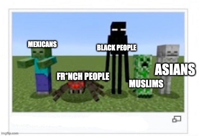 naw | MEXICANS; BLACK PEOPLE; ASIANS; FR*NCH PEOPLE; MUSLIMS | made w/ Imgflip meme maker