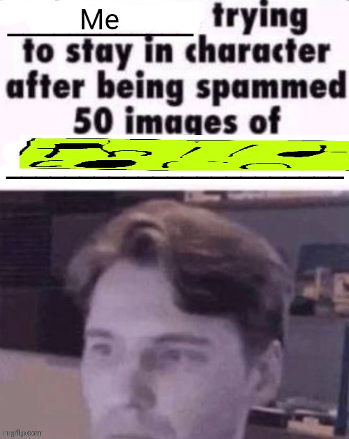 X trying to stay in character after being spammed 50 images of Y | Me | image tagged in x trying to stay in character after being spammed 50 images of y | made w/ Imgflip meme maker