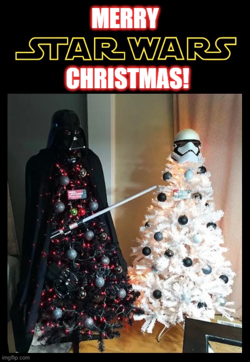 Meanwhile, at our house... | MERRY; CHRISTMAS! | image tagged in star wars,christmas,darth vader,stormtrooper,merry christmas,christmas tree | made w/ Imgflip meme maker