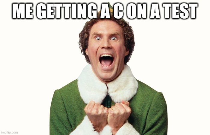 Buddy the elf excited | ME GETTING A C ON A TEST | image tagged in buddy the elf excited | made w/ Imgflip meme maker