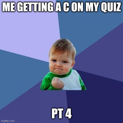 Success Kid Meme | ME GETTING A C ON MY QUIZ; PT 4 | image tagged in memes,success kid | made w/ Imgflip meme maker