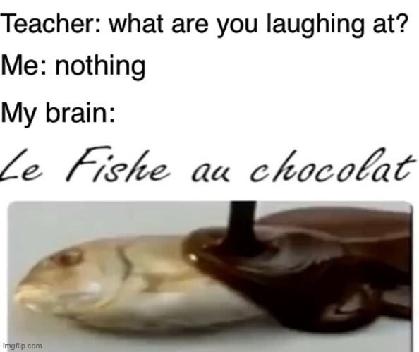 image tagged in teacher what are you laughing at,le fishe au chocolat | made w/ Imgflip meme maker