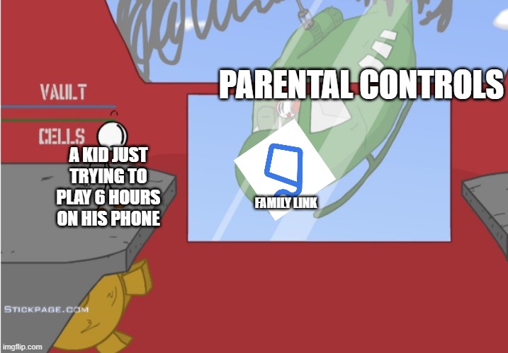 parental contorls suck | PARENTAL CONTROLS; A KID JUST TRYING TO PLAY 6 HOURS ON HIS PHONE; FAMILY LINK | image tagged in charles is here | made w/ Imgflip meme maker