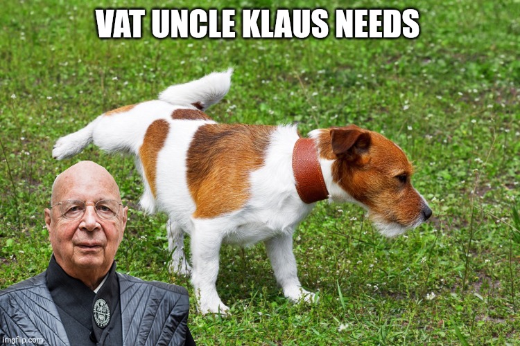 klaus schwab | VAT UNCLE KLAUS NEEDS | image tagged in memes | made w/ Imgflip meme maker