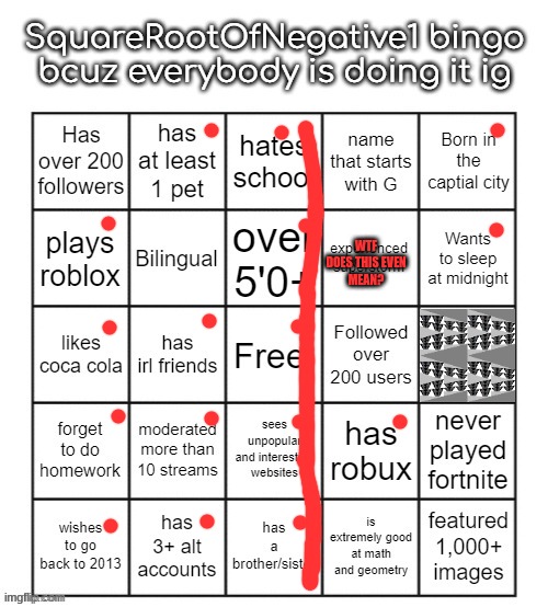 sqrt-1bingo | WTF
DOES THIS EVEN
MEAN? | image tagged in sqrt-1bingo | made w/ Imgflip meme maker