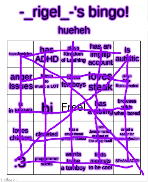 i made a bingo temp | image tagged in rigel's bingo | made w/ Imgflip meme maker