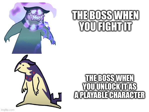 random meme#2 | THE BOSS WHEN YOU FIGHT IT; THE BOSS WHEN YOU UNLOCK IT AS A PLAYABLE CHARACTER | image tagged in pokemon | made w/ Imgflip meme maker