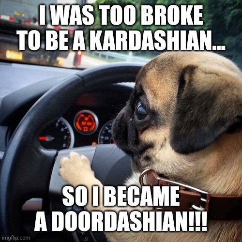 Doordashian | I WAS TOO BROKE TO BE A KARDASHIAN... SO I BECAME A DOORDASHIAN!!! | image tagged in dasher | made w/ Imgflip meme maker