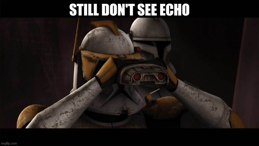 clone commander cody | STILL DON'T SEE ECHO | image tagged in clone commander cody | made w/ Imgflip meme maker