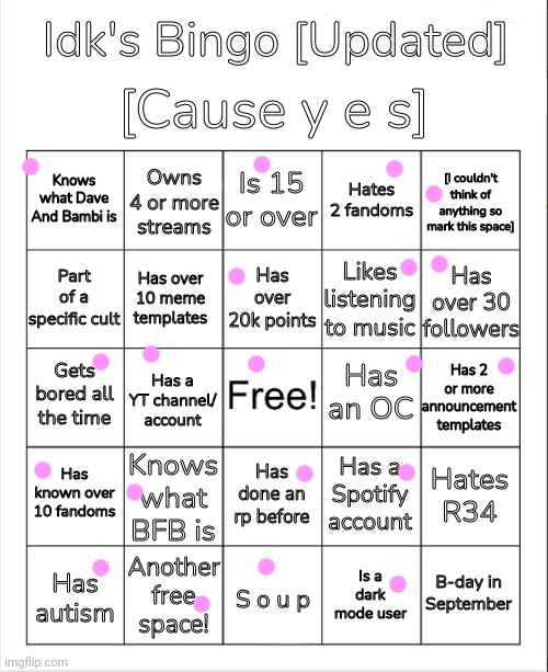 Idk's Bingo [Updated Version] | image tagged in idk's bingo updated version | made w/ Imgflip meme maker