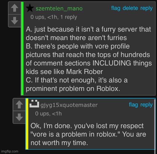 local furry advocates for exposing children to vore (roblox is invalid apparently) | made w/ Imgflip meme maker
