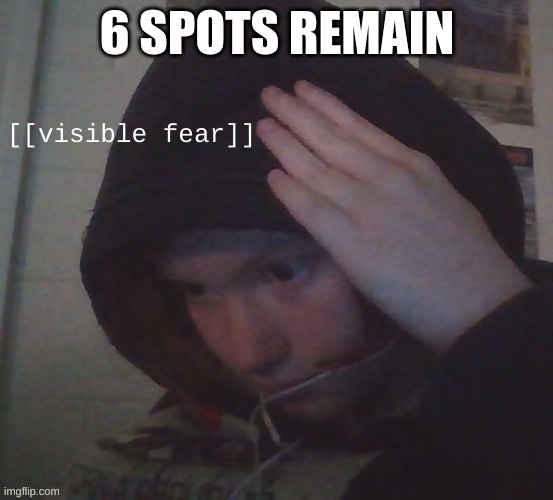 if there arent enough add up to 4 | 6 SPOTS REMAIN | image tagged in stm visible fear | made w/ Imgflip meme maker