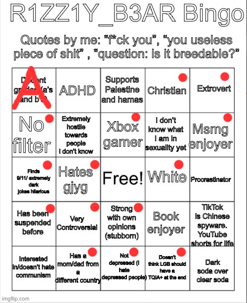 pretty solid bingo board ngl | image tagged in rizzly bear bingo | made w/ Imgflip meme maker