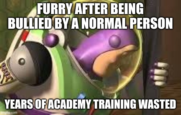 i need even more help | FURRY AFTER BEING BULLIED BY A NORMAL PERSON; YEARS OF ACADEMY TRAINING WASTED | image tagged in memes | made w/ Imgflip meme maker