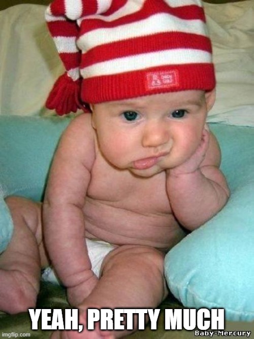 bored baby | YEAH, PRETTY MUCH | image tagged in bored baby | made w/ Imgflip meme maker