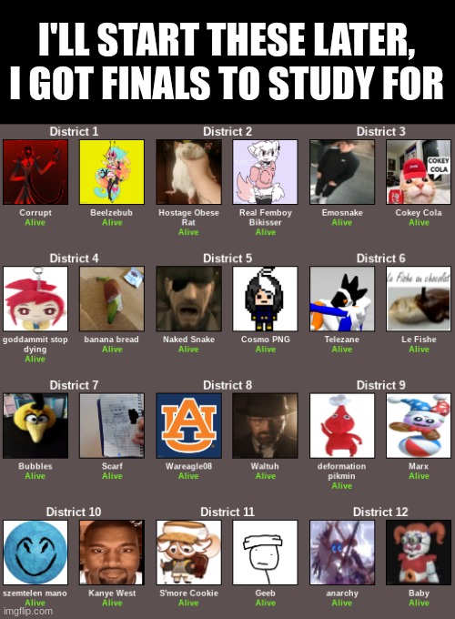 I'LL START THESE LATER, I GOT FINALS TO STUDY FOR | made w/ Imgflip meme maker