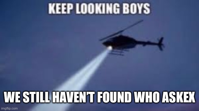 Keep looking boys | WE STILL HAVEN’T FOUND WHO ASKED | image tagged in keep looking boys | made w/ Imgflip meme maker