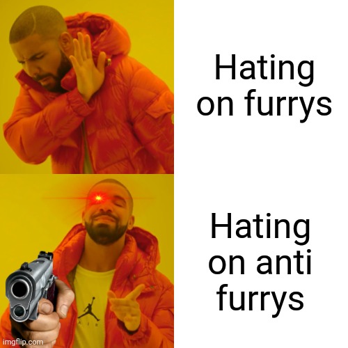 Drake Hotline Bling Meme | Hating on furrys Hating on anti furrys | image tagged in memes,drake hotline bling | made w/ Imgflip meme maker