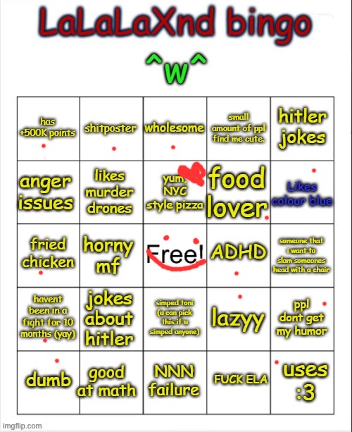 i’ve been in one fight but that was in 6th grade | image tagged in lalalaxnd bingo updated | made w/ Imgflip meme maker