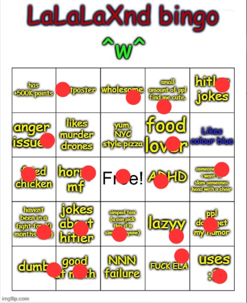 LaLaLaXnd bingo (updated) | image tagged in lalalaxnd bingo updated | made w/ Imgflip meme maker