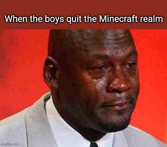 crying michael jordan | When the boys quit the Minecraft realm | image tagged in crying michael jordan | made w/ Imgflip meme maker